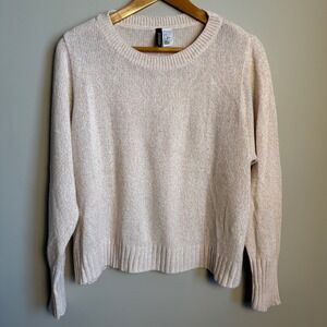 Divided H&M Women's Crew Neck Long Sleeve Knit Sweater Cream Pink XL Cropped